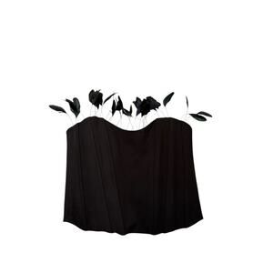 NWT Clara Aestas Strapless Corset Crop Top with Feather Trim Black Womens Size S